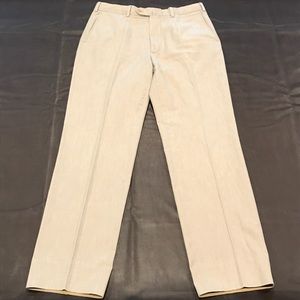 Men's isaia cotton silk flat front beige pants 34